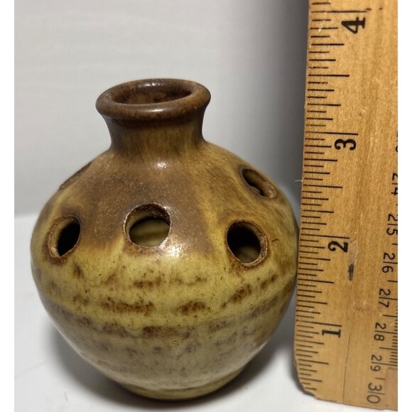 Flower Frog Studio Pottery Buchanan Anchor Pottery St Ives? Brown Yellow Signed - Picture 7 of 8